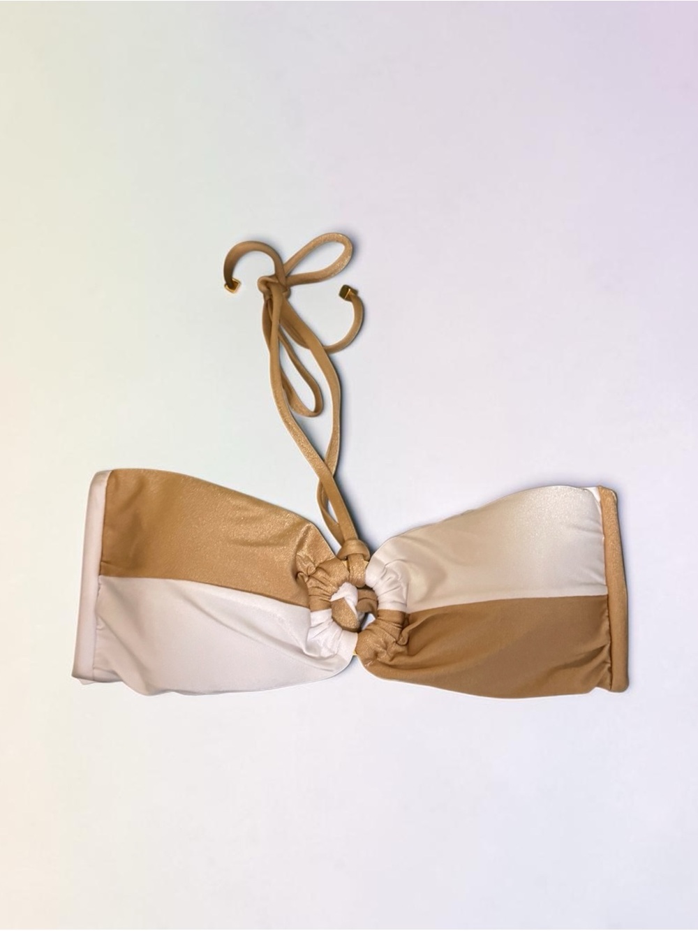 Reina Ohm Gold & White Striped Bandeau Bikini Top Size Medium